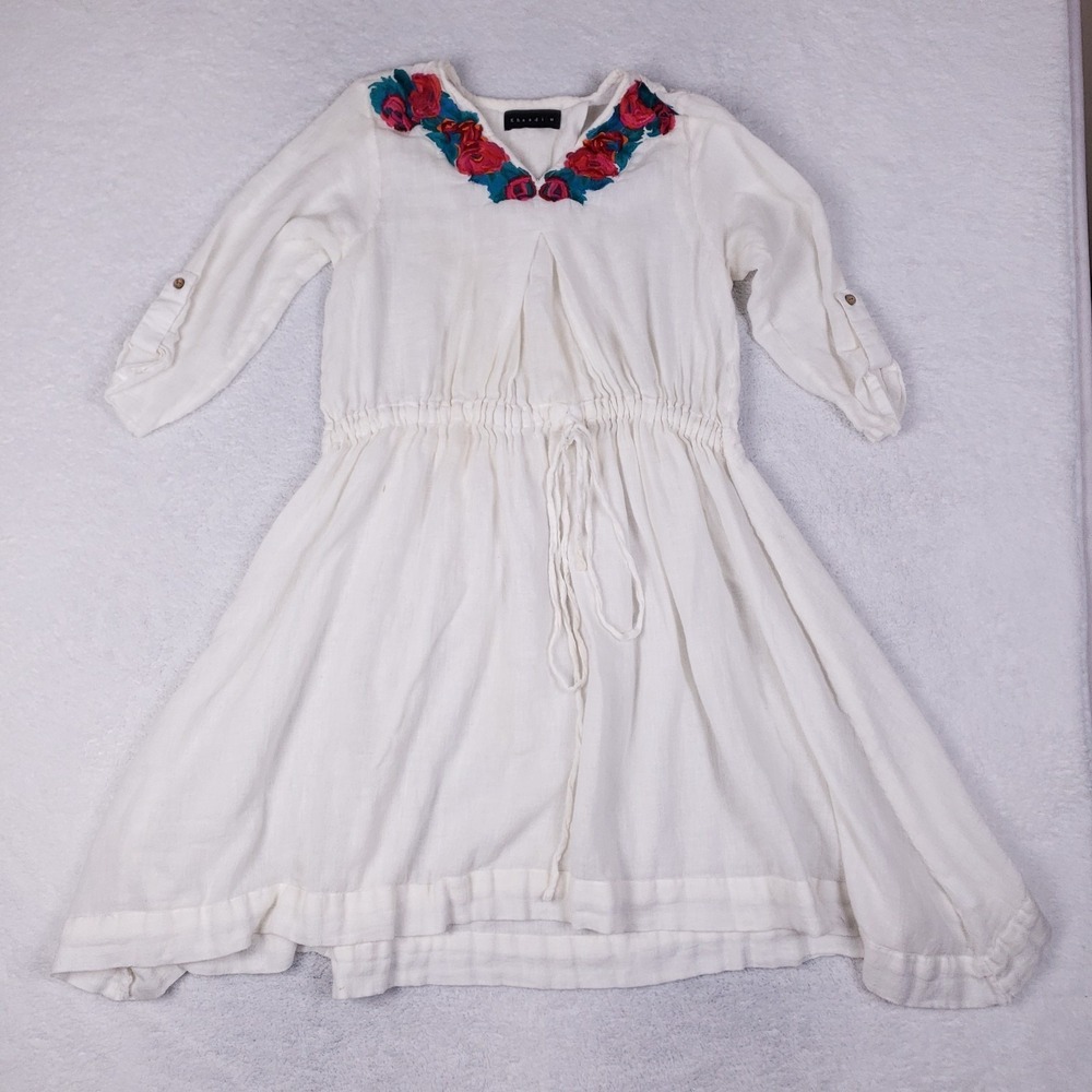Khaadi Linen Cotton Embroidered Peasant Dress‎ Size 12 Boho Cottagecore